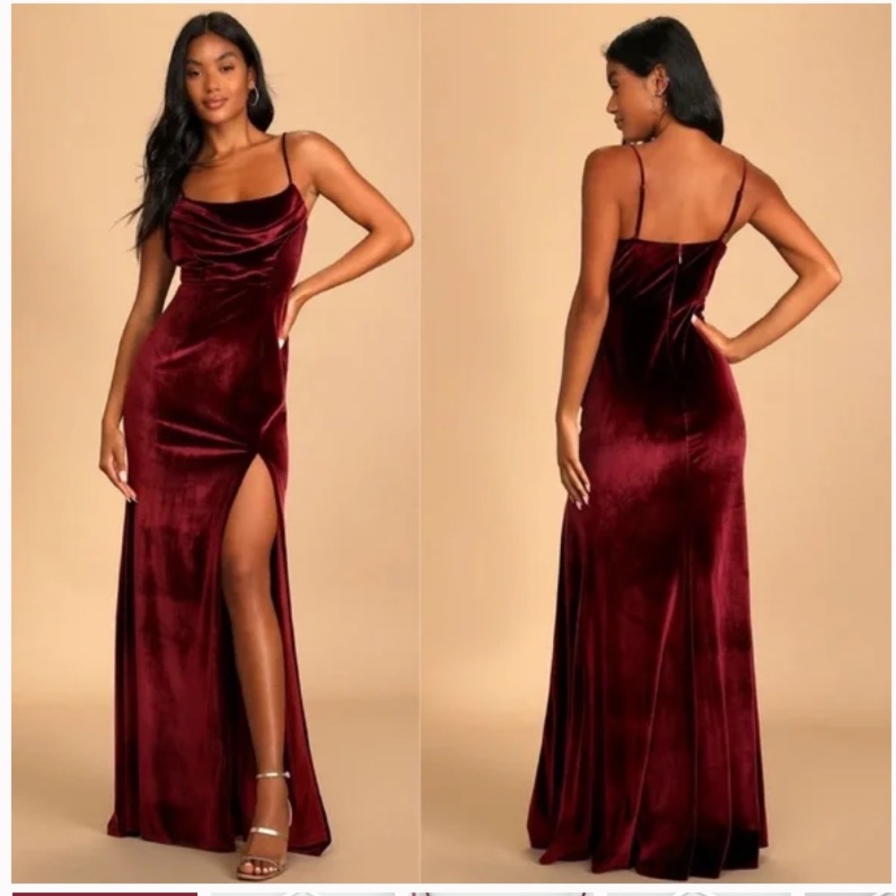 Lulu's Burgundy Velvet Maxi Dress